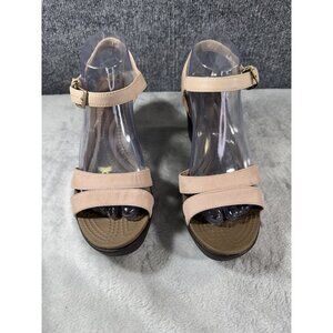 Crocs womens size 9 ankle Strap Wedge Sandal Tan Open Toe Casual Comfort Strappy